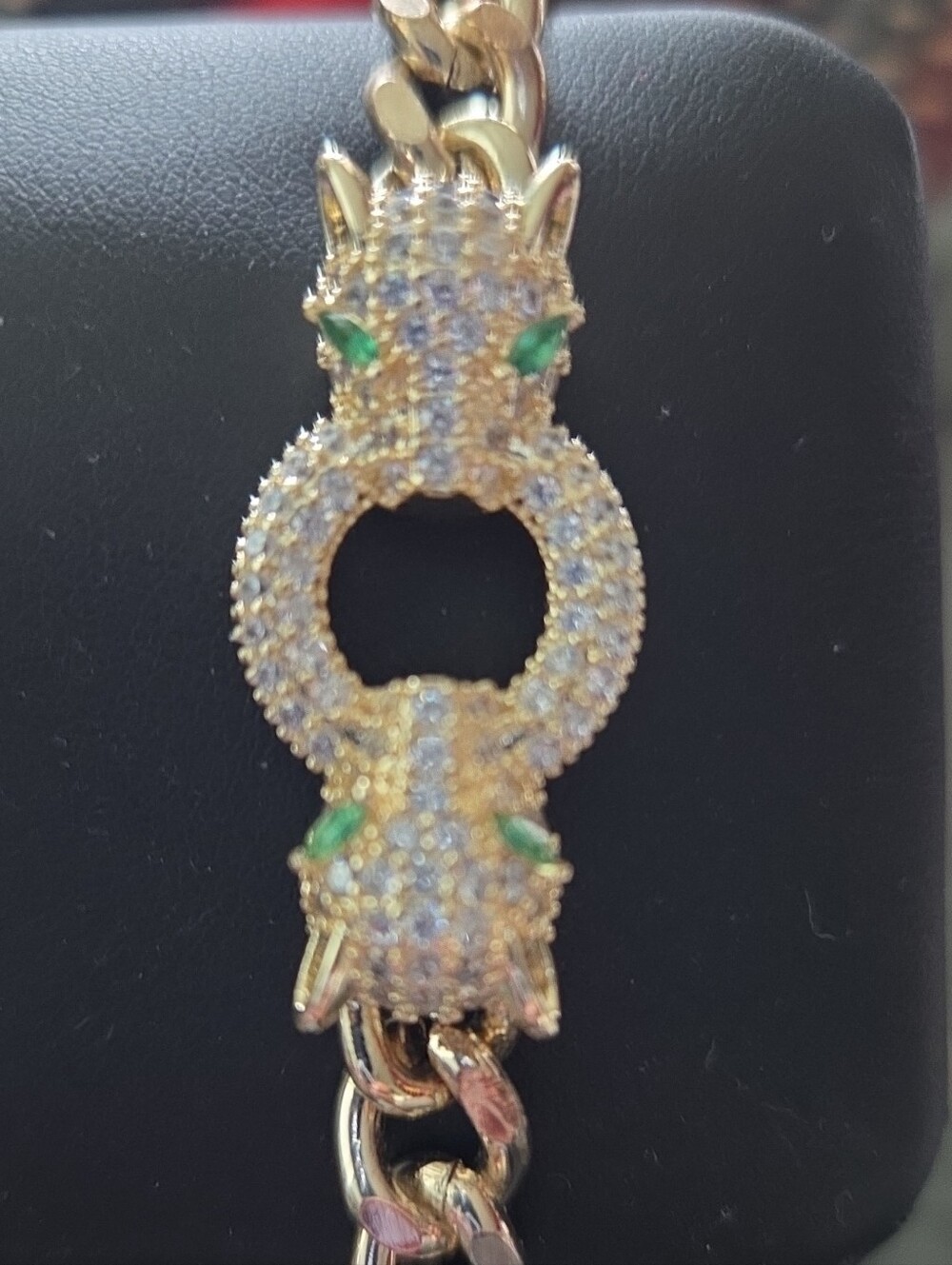 Gold-Tone Dragon Head Pave Bracelet with Green Accent Eyes